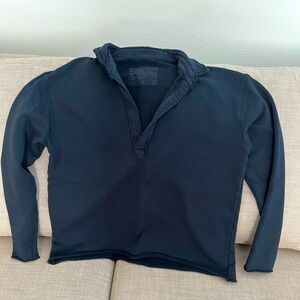 Medium navy blue, pullover sweater, Frank & Eileen, gently used.